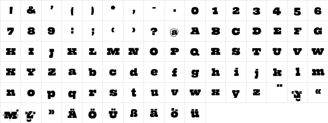 TheHammerSlabserif Regular  glyph index