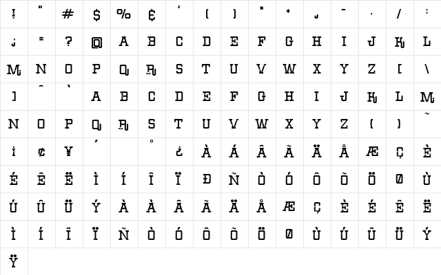Eroded Denim Regular  glyph index