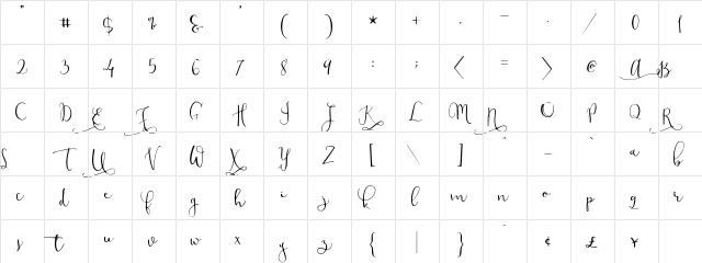 Modesty Regular  glyph index