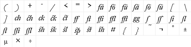 DTL Fleischmann T Italic Alt  glyph index