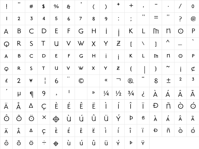 MasonSansAlternate Roman  glyph index