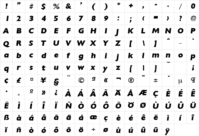 Chantilly-Serial-ExtraBold RegularItalic  glyph index