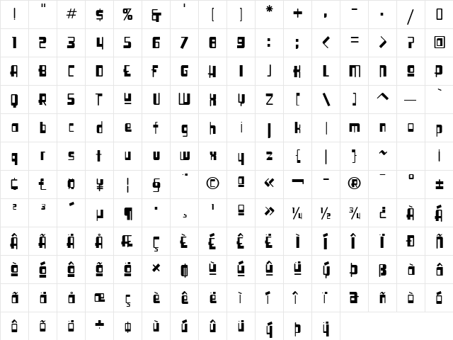 Syllogon ICG Hard Regular  glyph index
