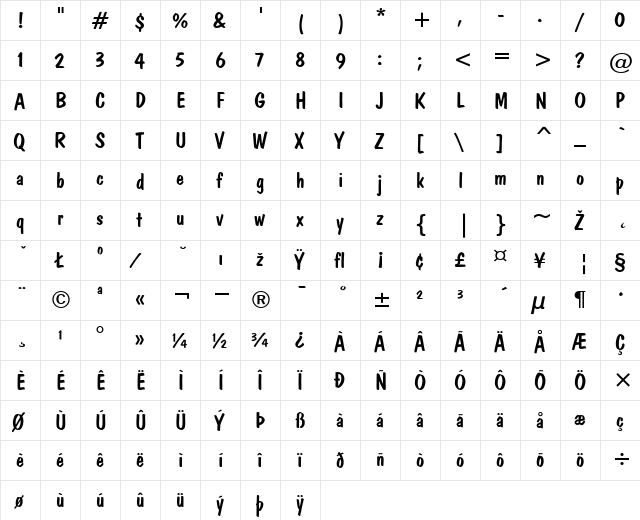 DomCasual Regular  glyph index