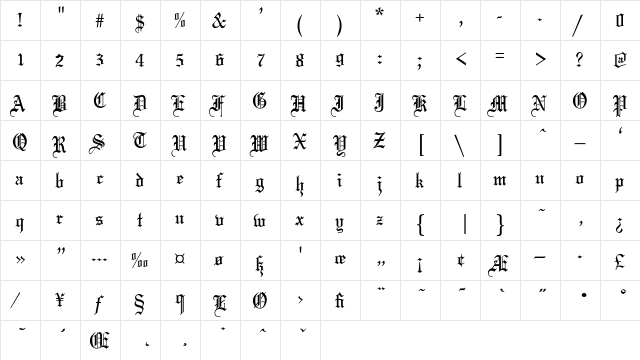 Mariage-Normal Regular  glyph index