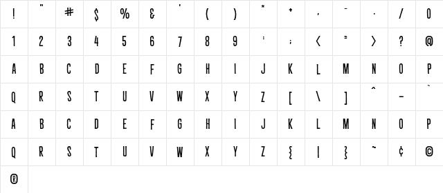 CryptCreep BB Regular  glyph index
