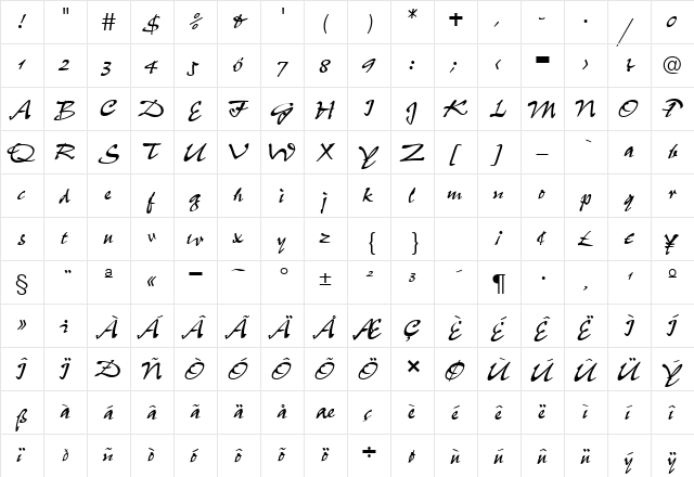 Script-P690 Regular  glyph index
