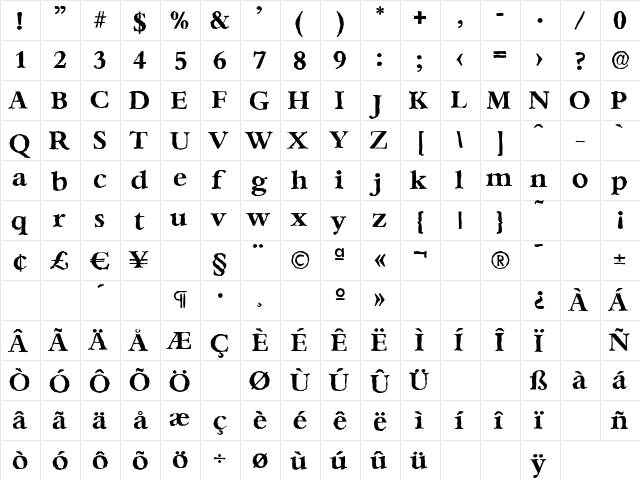 BernsteinAntique Bold  glyph index