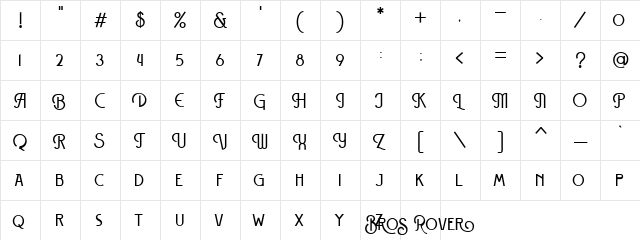 Bros Rover Regular  glyph index