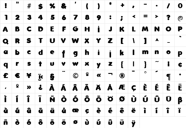 Folks-Heavy Regular  glyph index