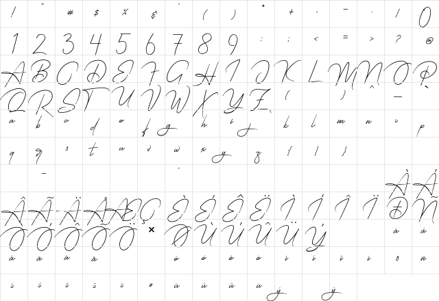 Starcity Script Regular  glyph index