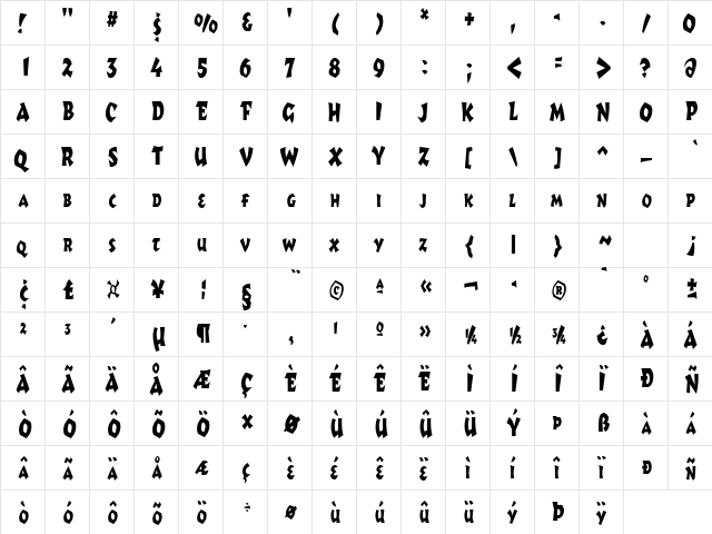 RomulusCondensed Regular  glyph index