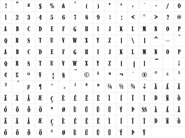 LatinComD Regular  glyph index