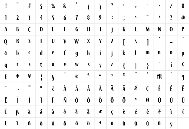 Jandoni Medium  glyph index