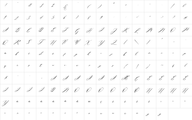 Miolleta Script Regular  glyph index
