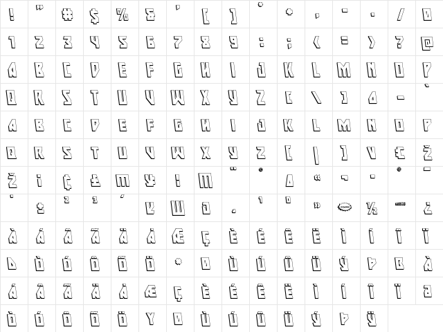 Major Force 3D Leftalic Italic  glyph index