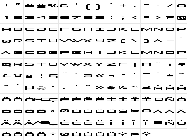 Grand Sport Expanded Expanded  glyph index