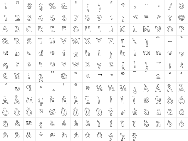 Hussar BdShlOppOblOut  glyph index