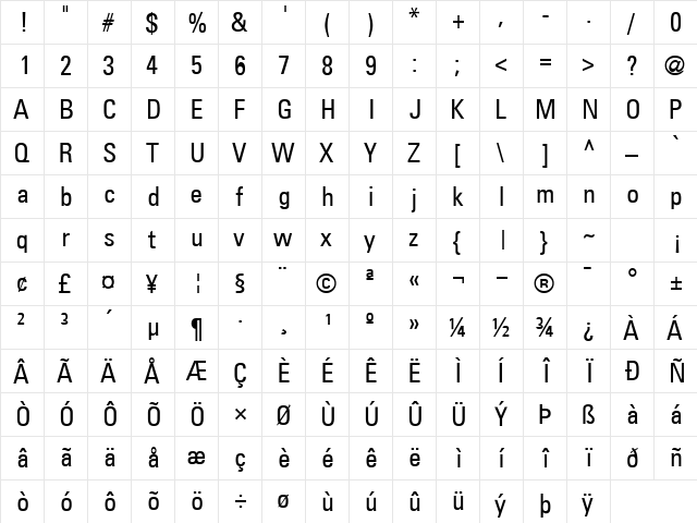NovaCondSSK Regular  glyph index