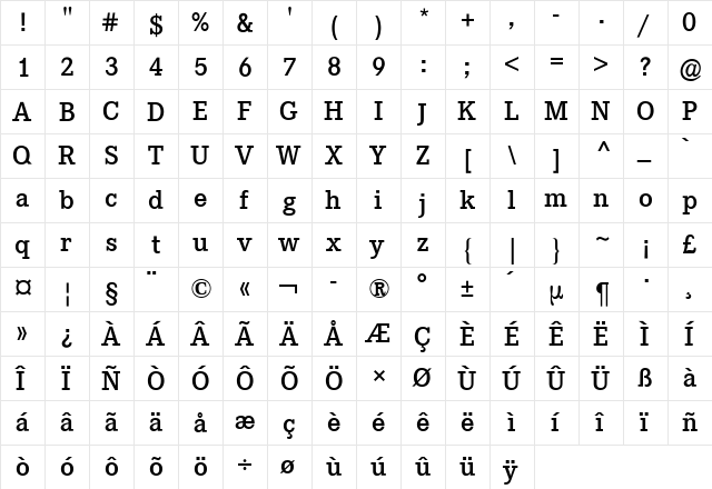 Corporate E BQ Medium  glyph index