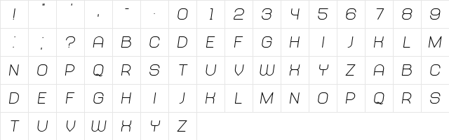 Abandoned Bold Italic  glyph index