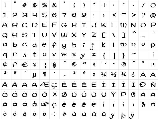 Pie Contest BTN Quill Regular  glyph index