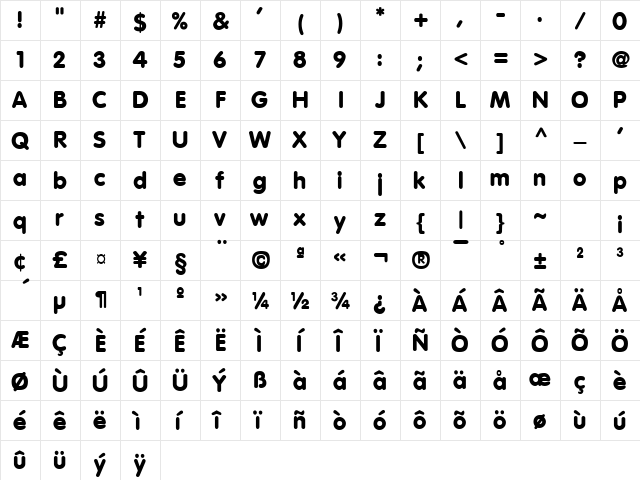 ESF-Rounded Bold  glyph index