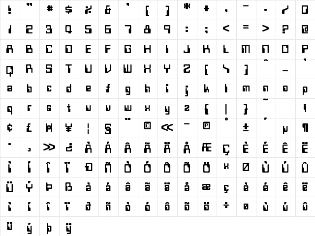 Twobit Regular  glyph index