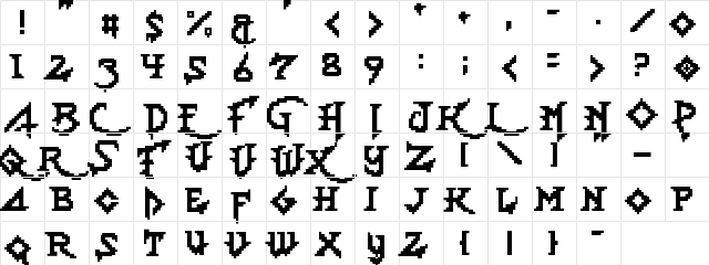 Lady Radical 2 Regular  glyph index