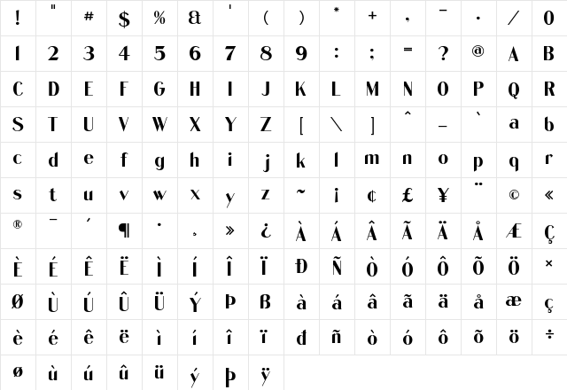 Quentell CF SemiBold Regular  glyph index
