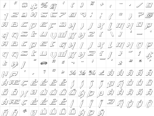 Snubfighter 3D Italic Italic  glyph index