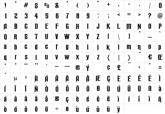Nachtwache Regular  glyph index