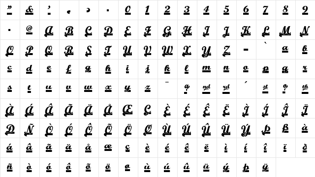 Team Spirit NF Regular  glyph index
