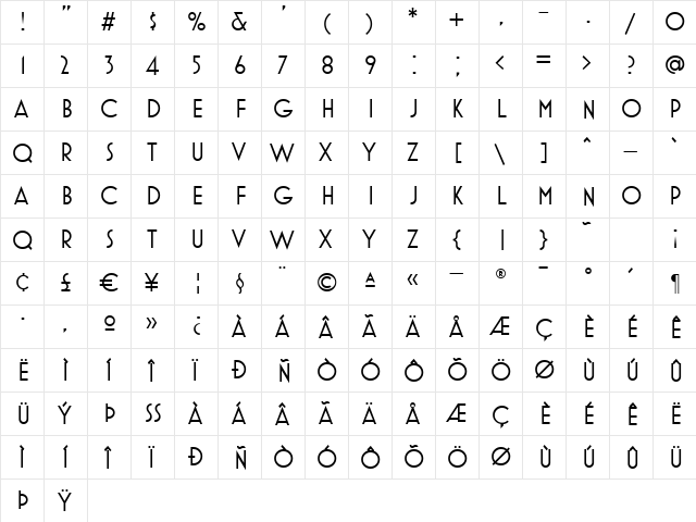 MostraOne Regular  glyph index