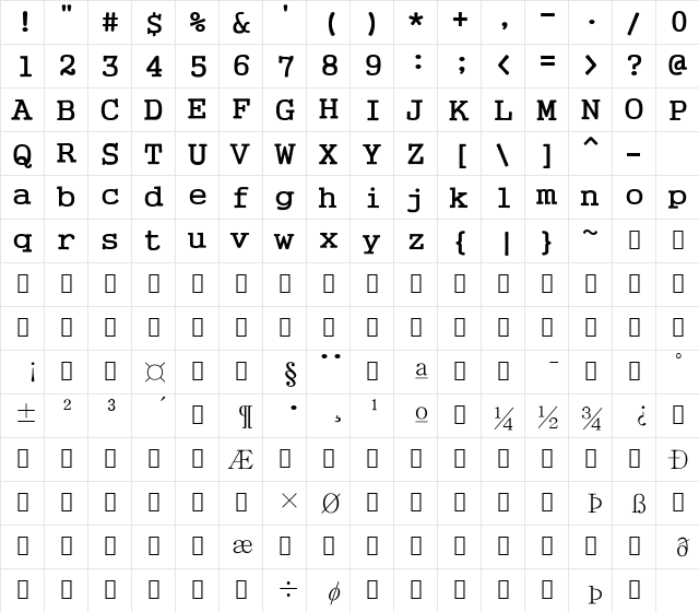 HYYeatGul-Medium Regular  glyph index