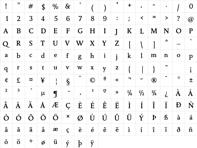 Carre Noir Std Demi  glyph index