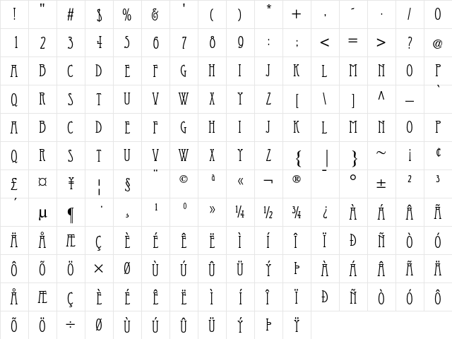 ATEccentric Regular  glyph index