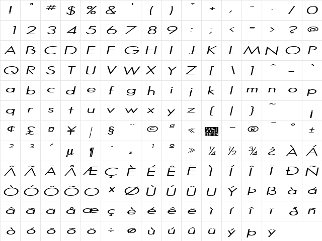 Halibut Italic  glyph index