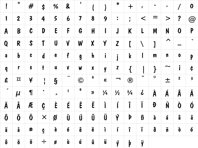 Dom Casual  glyph index