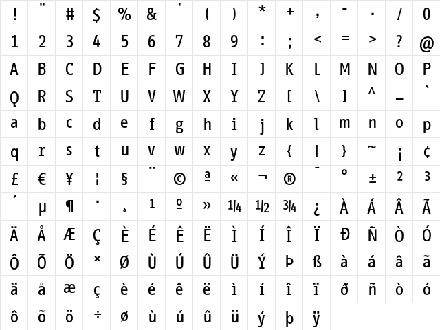 InfoOffice Medium  glyph index