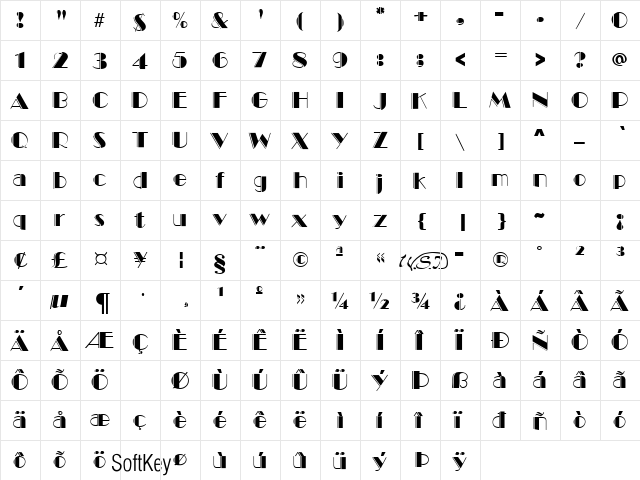 Marquee Engraved Regular  glyph index