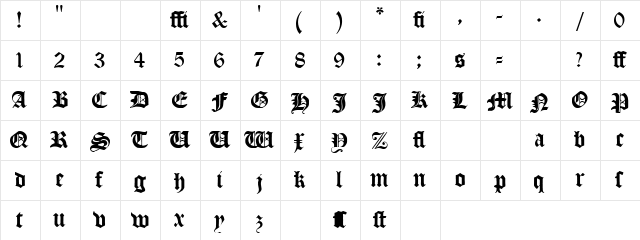Ancient Black WF Regular  glyph index
