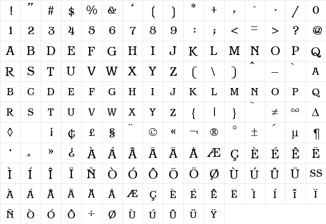 ParagonSmc Regular  glyph index