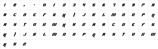 Hard Sports Regular  glyph index