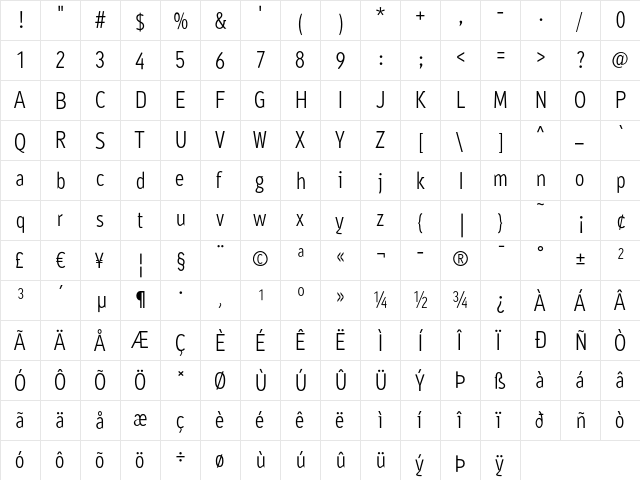 Ayumi Pro Regular  glyph index