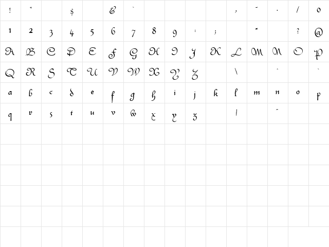 Civiscript Regular  glyph index