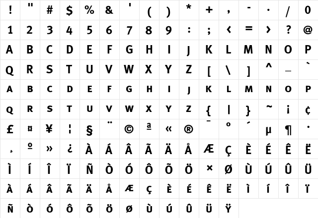 Meta BoldCaps  glyph index