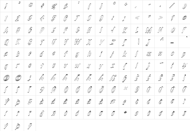 FZ HAND 14 HOLLOW ITALIC Normal  glyph index