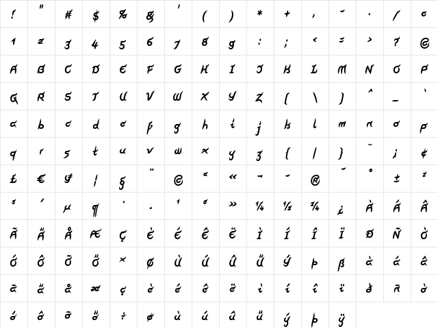 Pegathlon LT Bold  glyph index