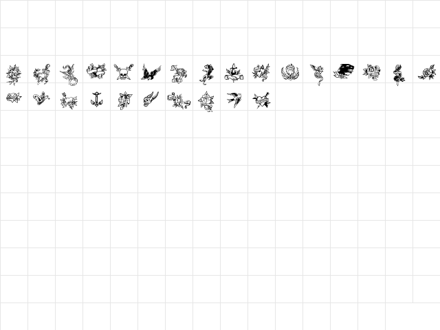 True Man Tattoos Regular  glyph index